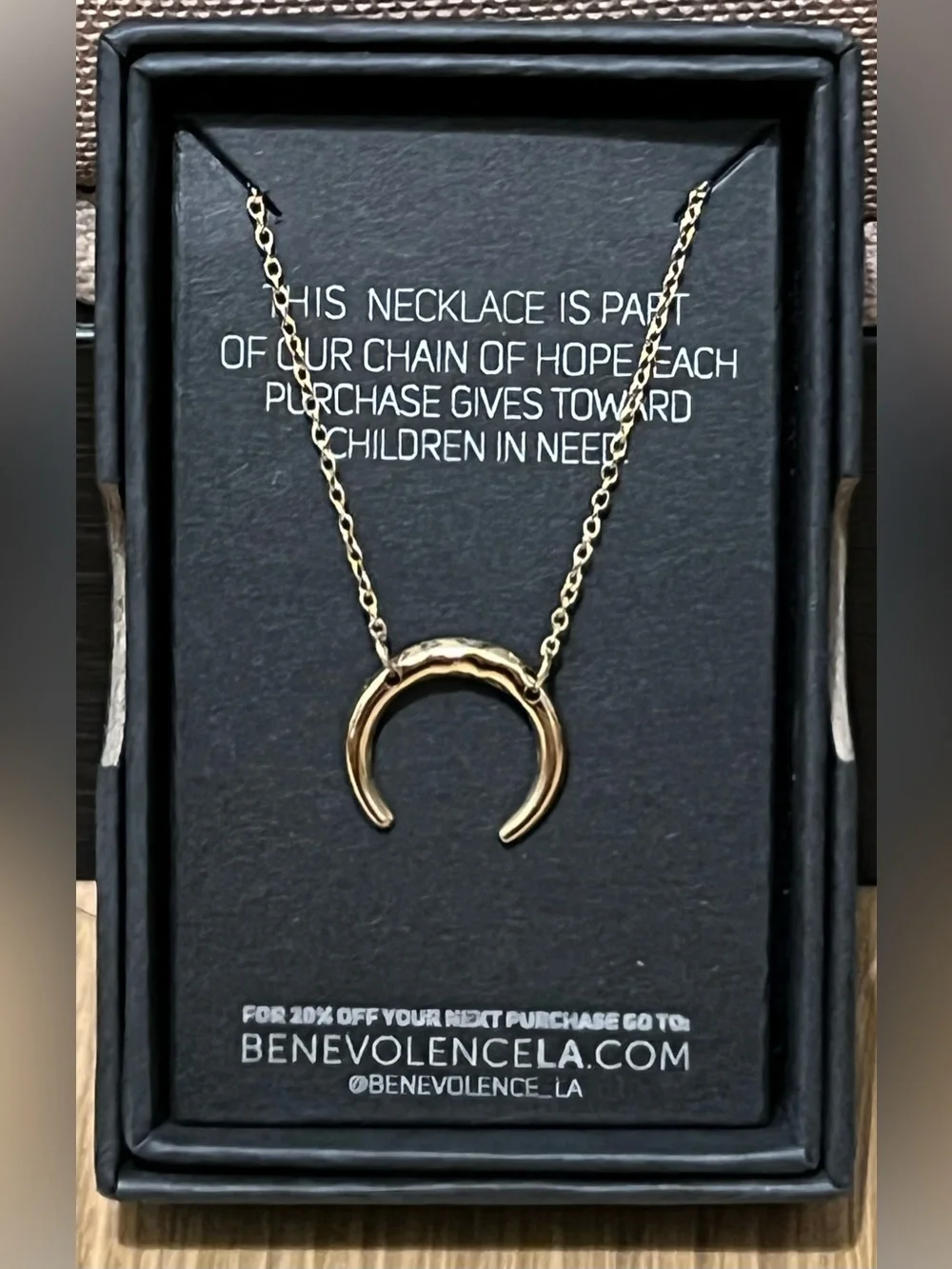 Benevolence LA Luna Half Moon Necklace Crescent 14k Gold Plated Double Horn